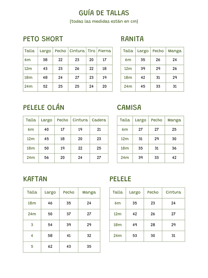 Tabla de medidas ( Size Chart )