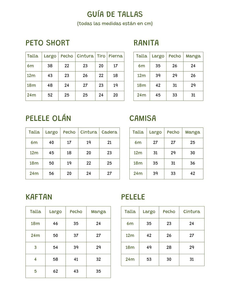 Tabla de medidas ( Size Chart )